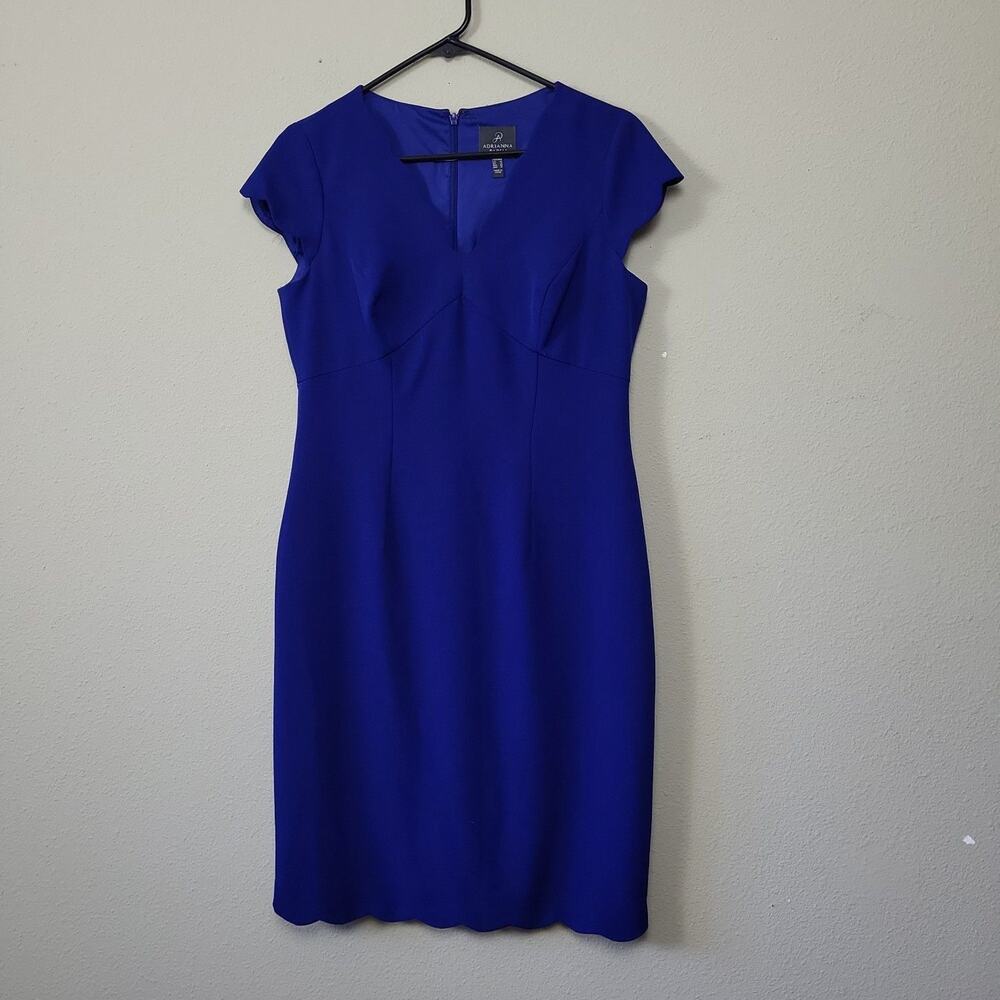 Adrianna Papell Womens Blue V Neck Short Cap Sleeve A line Dress Size US 10